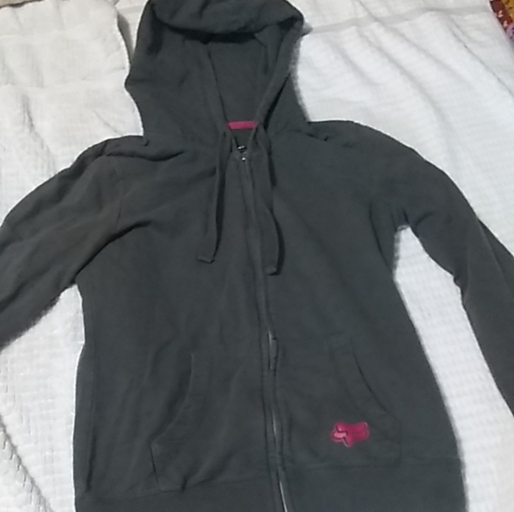 Fox Women's Gray & Pink Drawstring Hooded Zippered Jacket Sz. Small